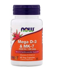 NOW NOW Vitamin D-3/MK-7 MEGA (60 вег.кап.) 60 капс