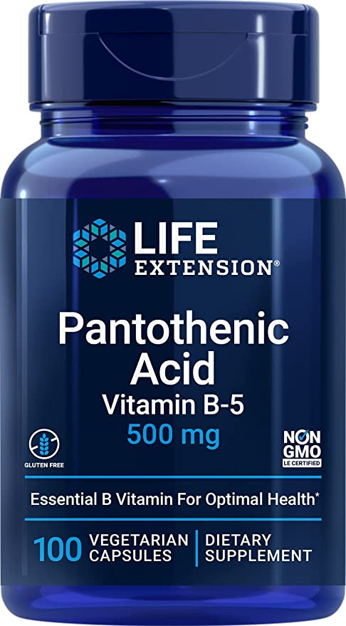 LIFE EXTENSION Pantothenic Acid + Vitamin B-5 500mg (100 вег.кап.)