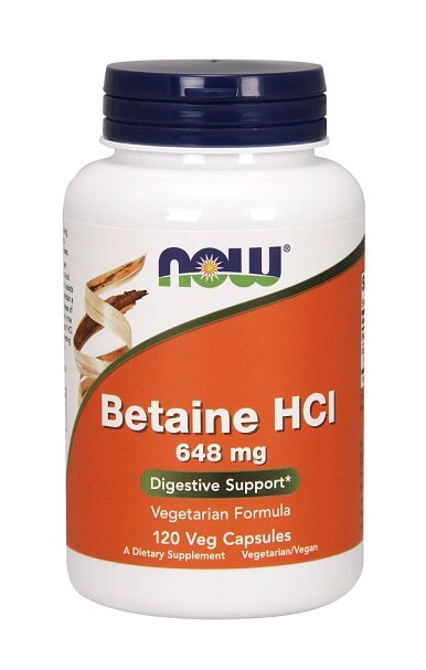 Улучшение пищеварения NOW Betaine HCL 648mg (120кап)