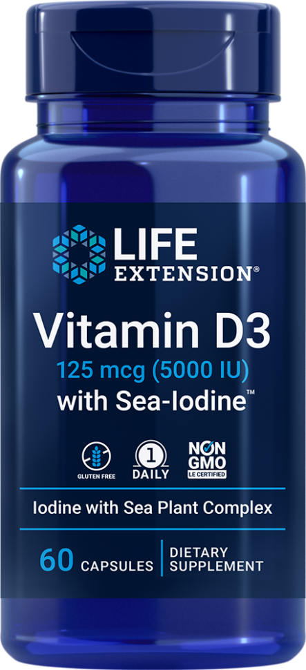 LIFE EXTENSION Vitamin D3 with Sea-Iodine 125 mcg 5000 IU (60 кап.)