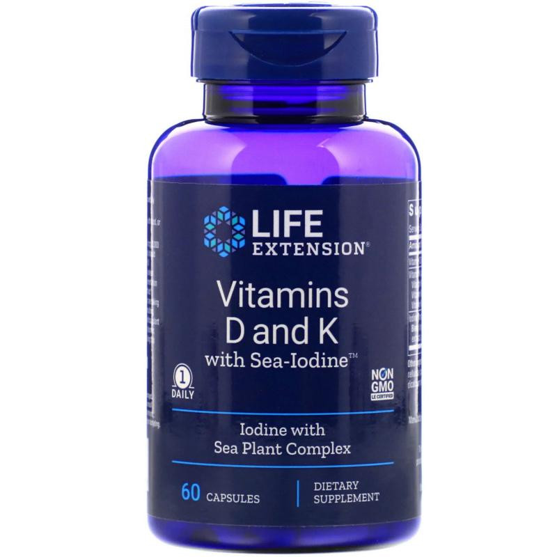 LIFE EXTENSION Vitamin D and K with Sea-Iodine (60 кап.)